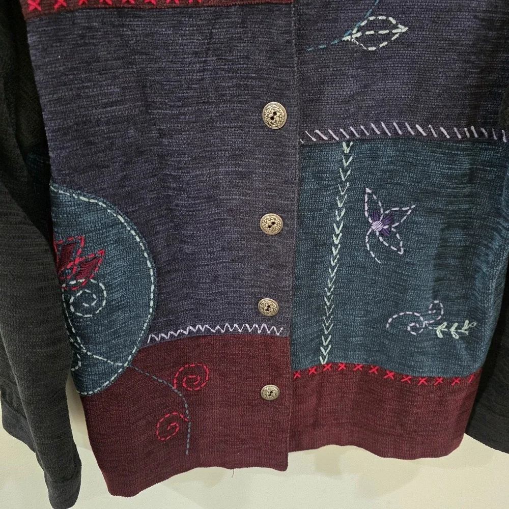 Women Patchwork Tapestry Jacket Medium Fairy Whimsigoth Indie Floral Embroidered